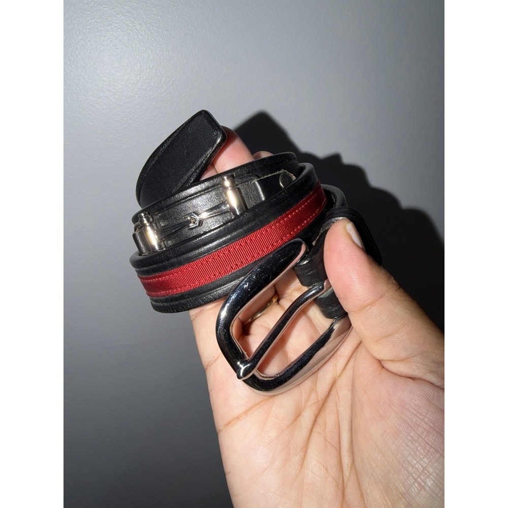 Tory Burch Black Leather Red Ribbon & Silver Snaffle Bits Horse Bit Belt 26